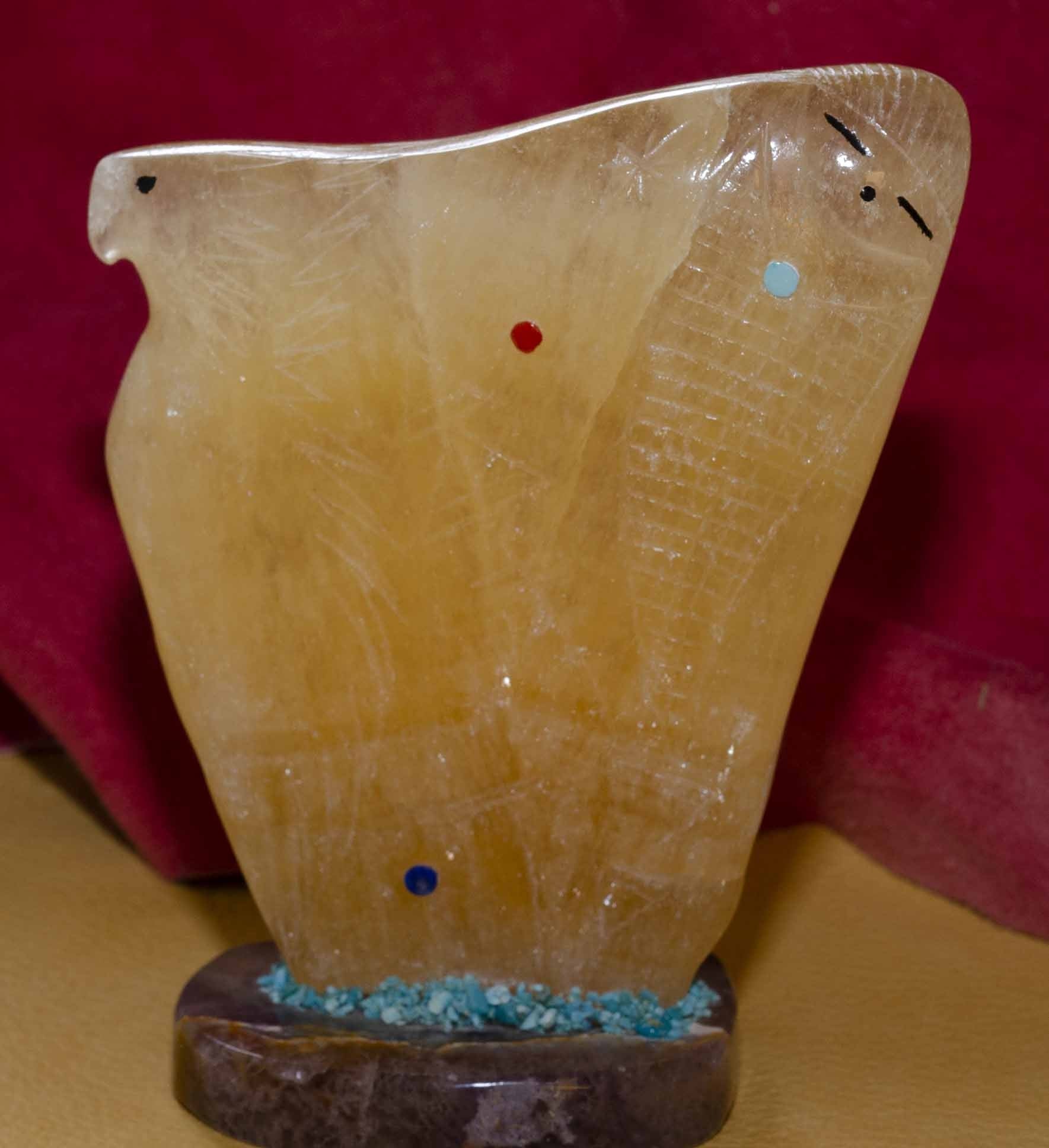 Rare Calcite Crystal Eagle and Corn Maiden Sculpture