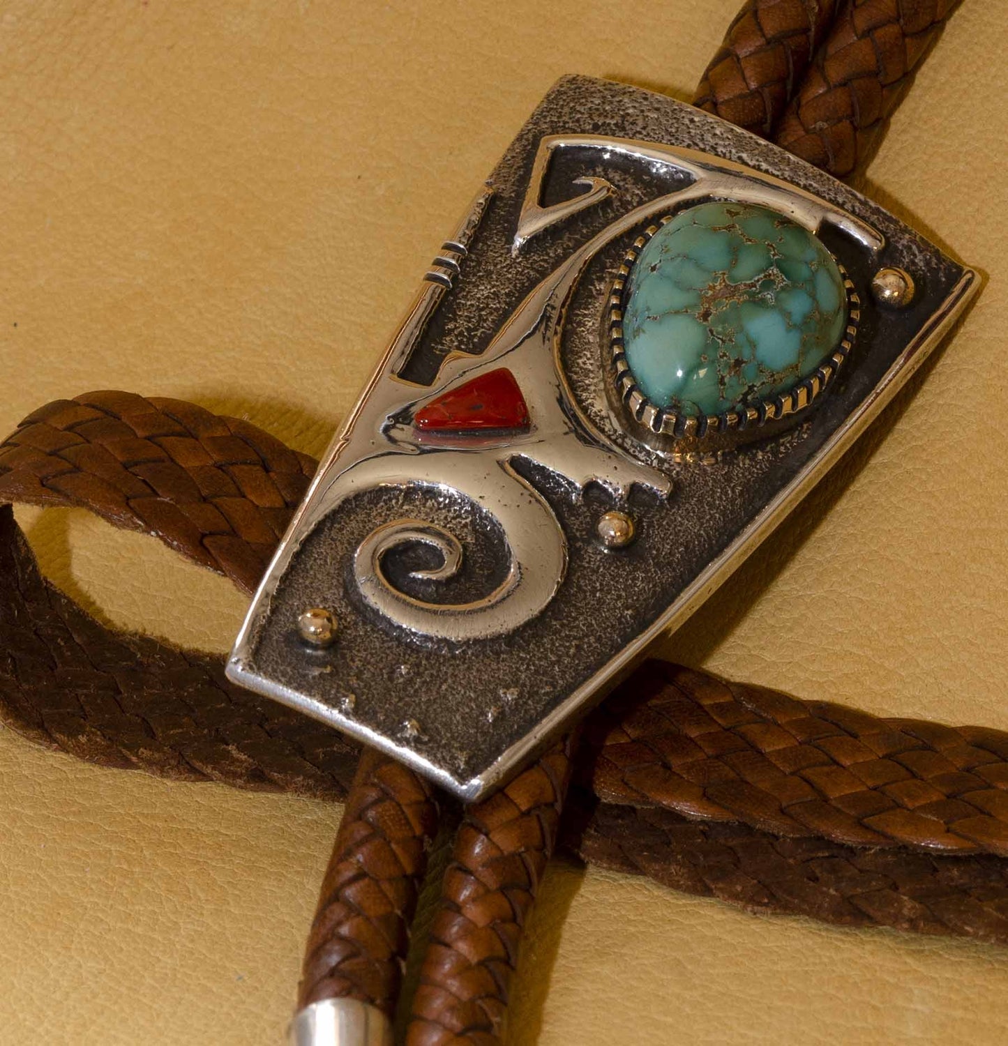 Edison Cummings Turquoise Gold and Silver Bolo Tie