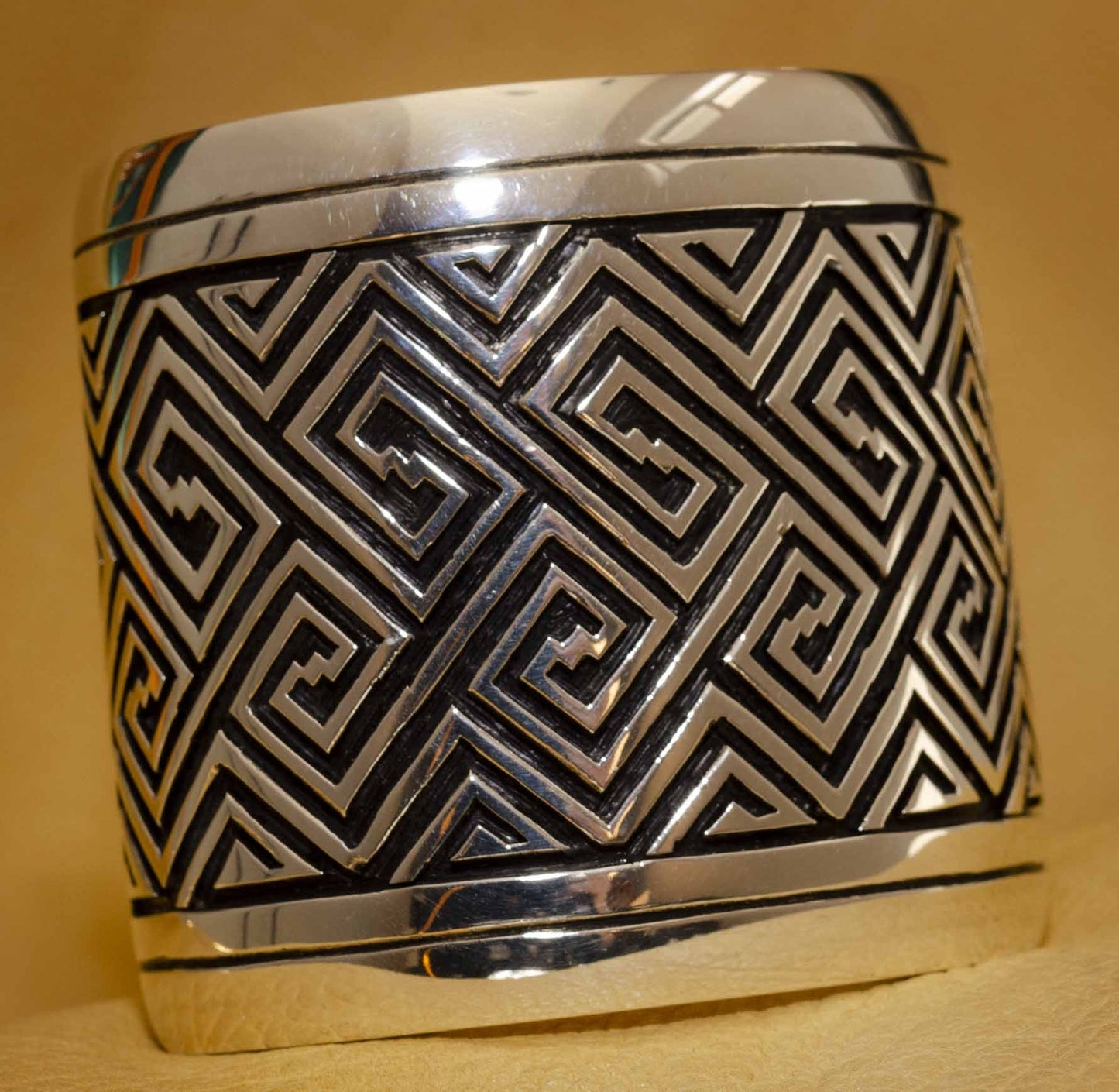 Hopi Overlay Maze Bracelet by Watson Honanie