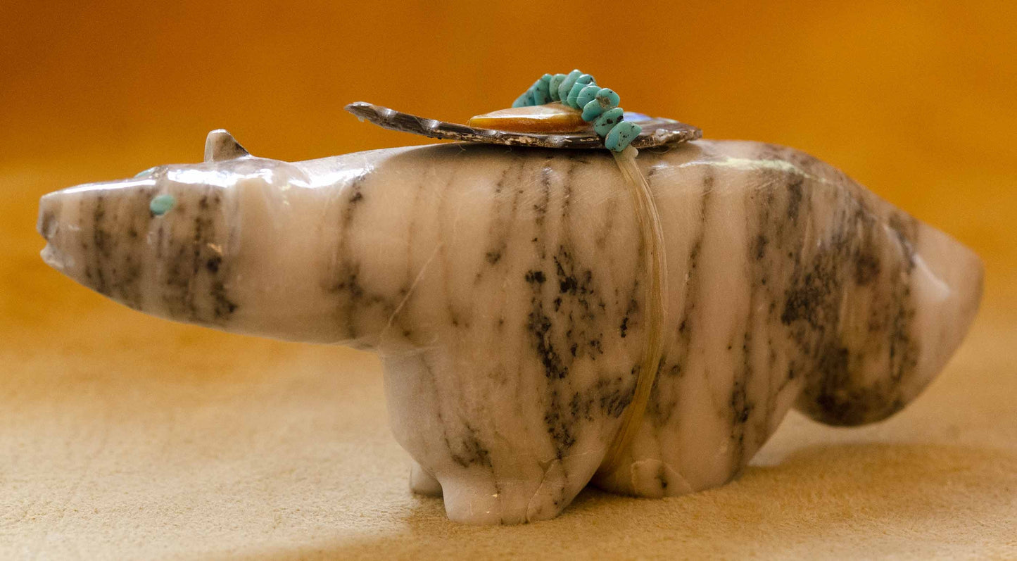 Delvin Leekya Zuni White Marble Wolf Fetish
