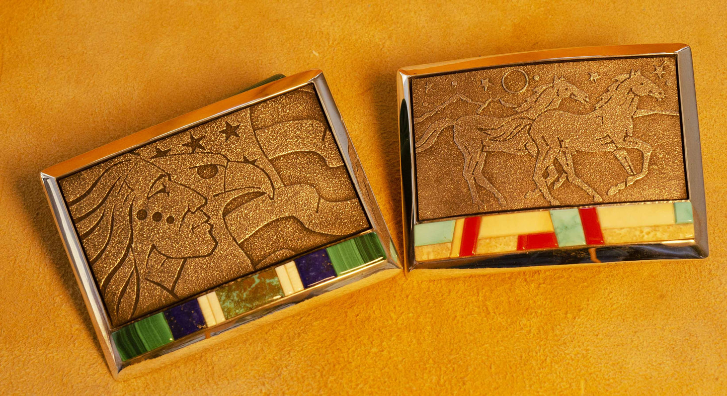 Richard Tsosie Silver Horse Belt Buckle,