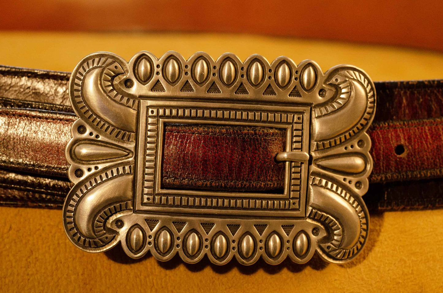 Clendon Pete Silver Repousse Belt Buckle