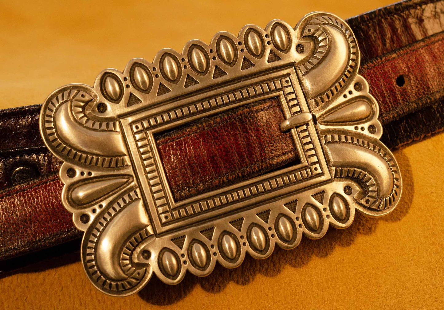Clendon Pete Silver Repousse Belt Buckle
