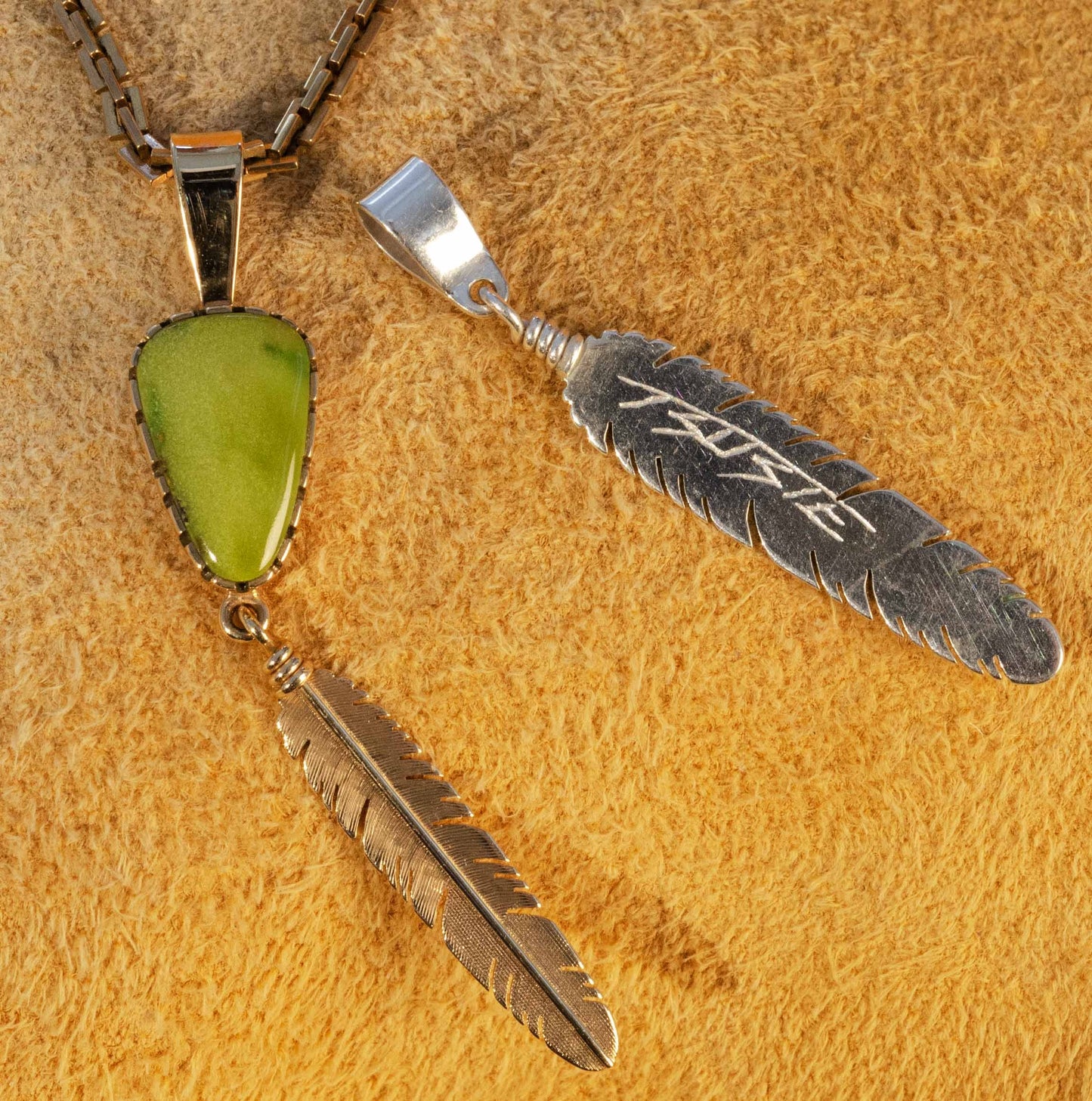 Boyd Tsosie Gold Turquoise Feather Pendant