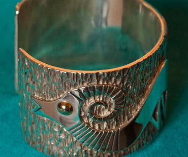 Kee Yazzie Silver Gold and Coral Bracelet jewelry Kee Yazzie