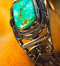 Vintage Silver Rare Turquoise Bracelet Handmade by Al Joe, Navajo