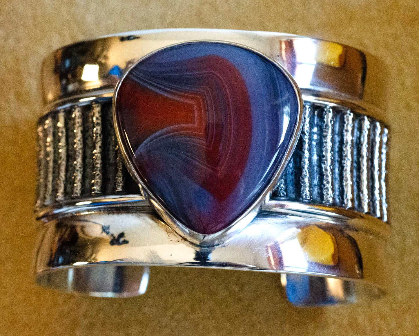 Silver Southwest Bracelet handmade by Al Joe with large Australian Jasper Gemstone