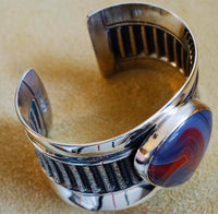 Silver Southwest Bracelet handmade by Al Joe with large Australian Jasper Gemstone