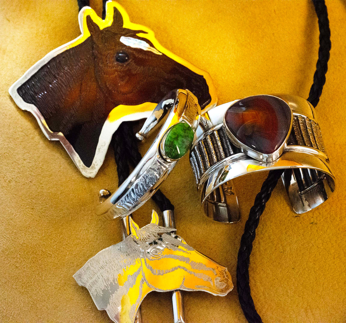Silver Southwest Bracelet handmade by Al Joe with large Australian Jasper Gemstone