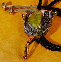 Silver Spur Bolo Tie w Large Turquoise Gem handmade by Lonn Parker, Navajo
