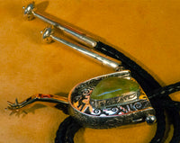 Silver Spur Bolo Tie w Large Turquoise Gem handmade by Lonn Parker, Navajo
