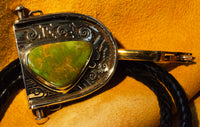 Silver Spur Bolo Tie w Large Turquoise Gem handmade by Lonn Parker, Navajo