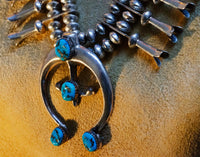 Squash Blossom Necklace, Silver Beads and Turquoise by Raymond / Lee Yazzie Family