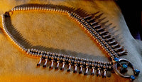 Squash Blossom Necklace, Silver Beads and Turquoise by Raymond / Lee Yazzie Family