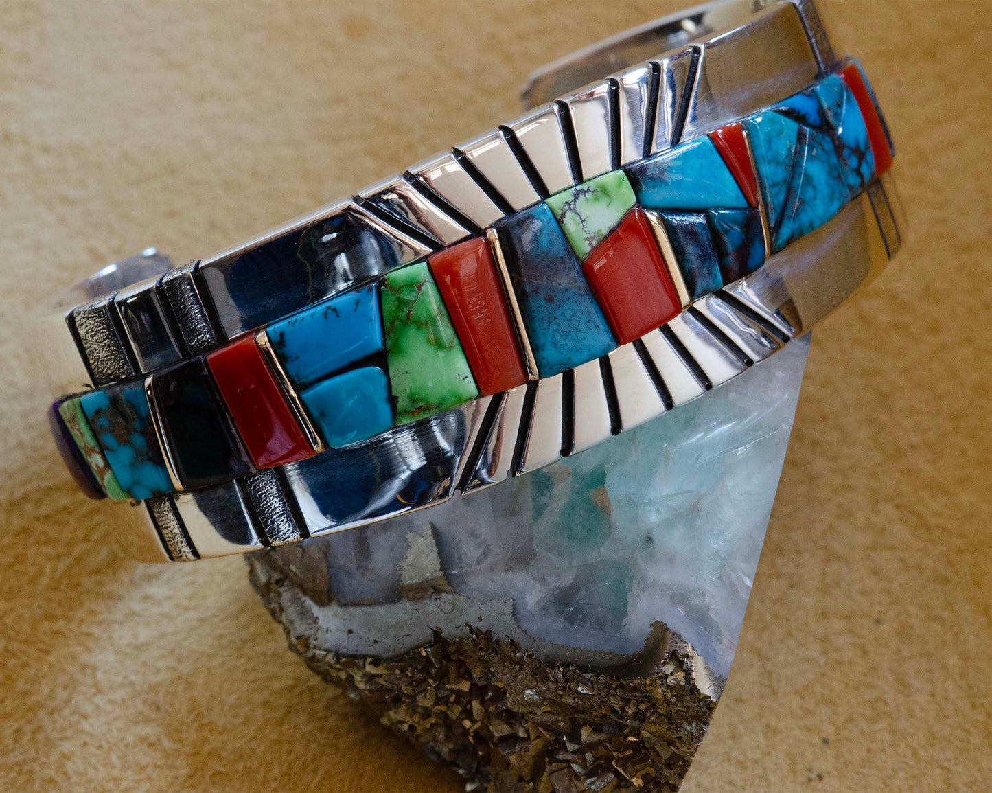 Wes Willie Silver Gold and Turquoise Bracelet