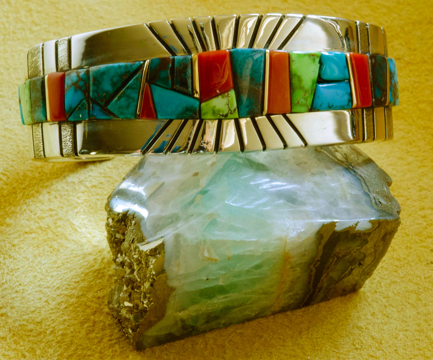 Wes Willie Silver Gold and Turquoise Bracelet