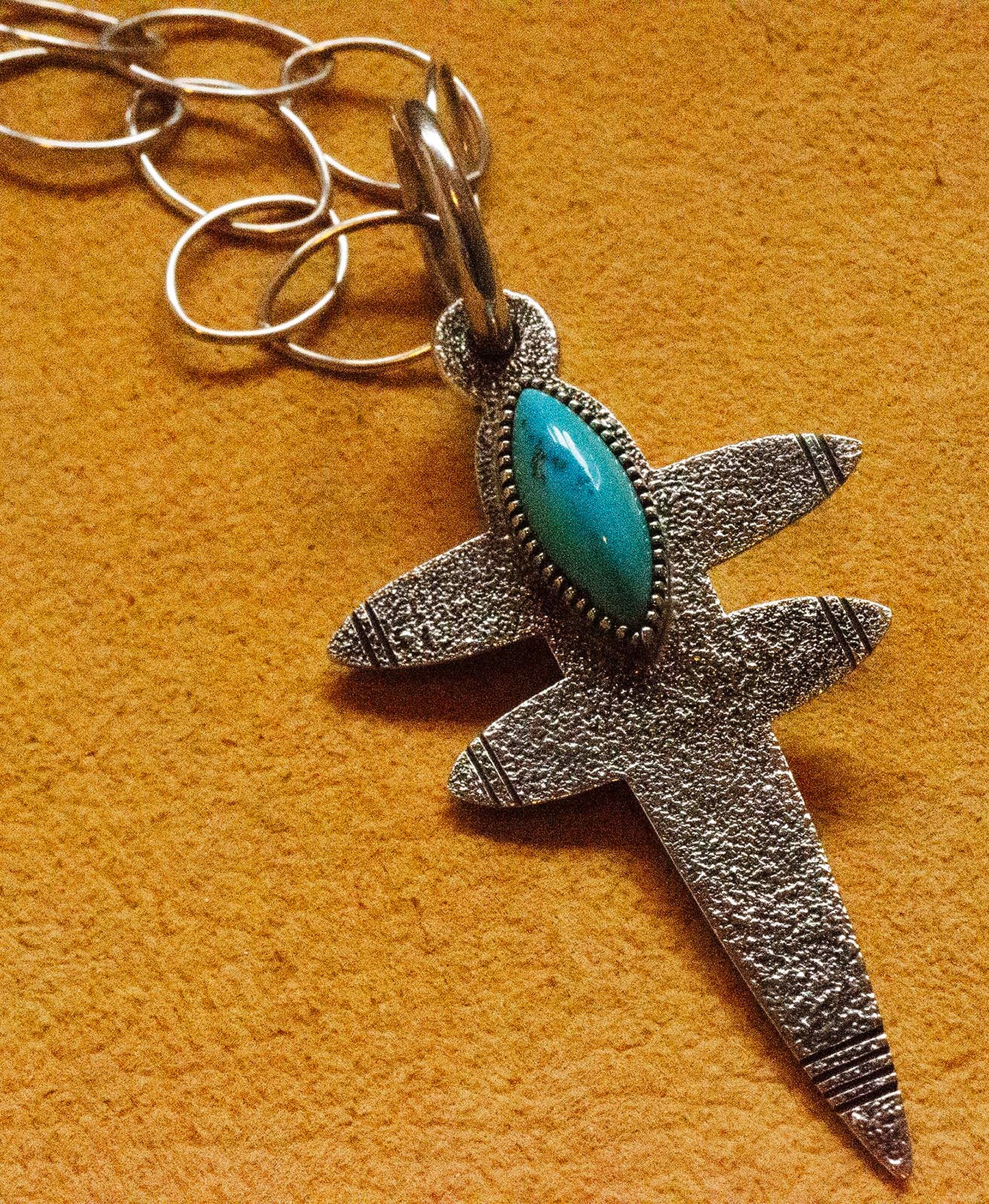 Harrison Jim, Silver and Turquoise Dragonfly / Pueblo Cross Pendant