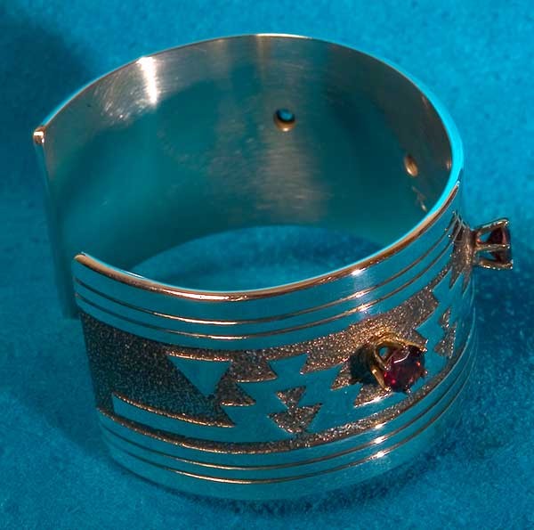 Native American Silver and Garnet Bracelet Jewelry by Richard Tsosie