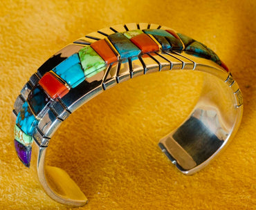 Wes Willie Silver Gold and Turquoise Bracelet