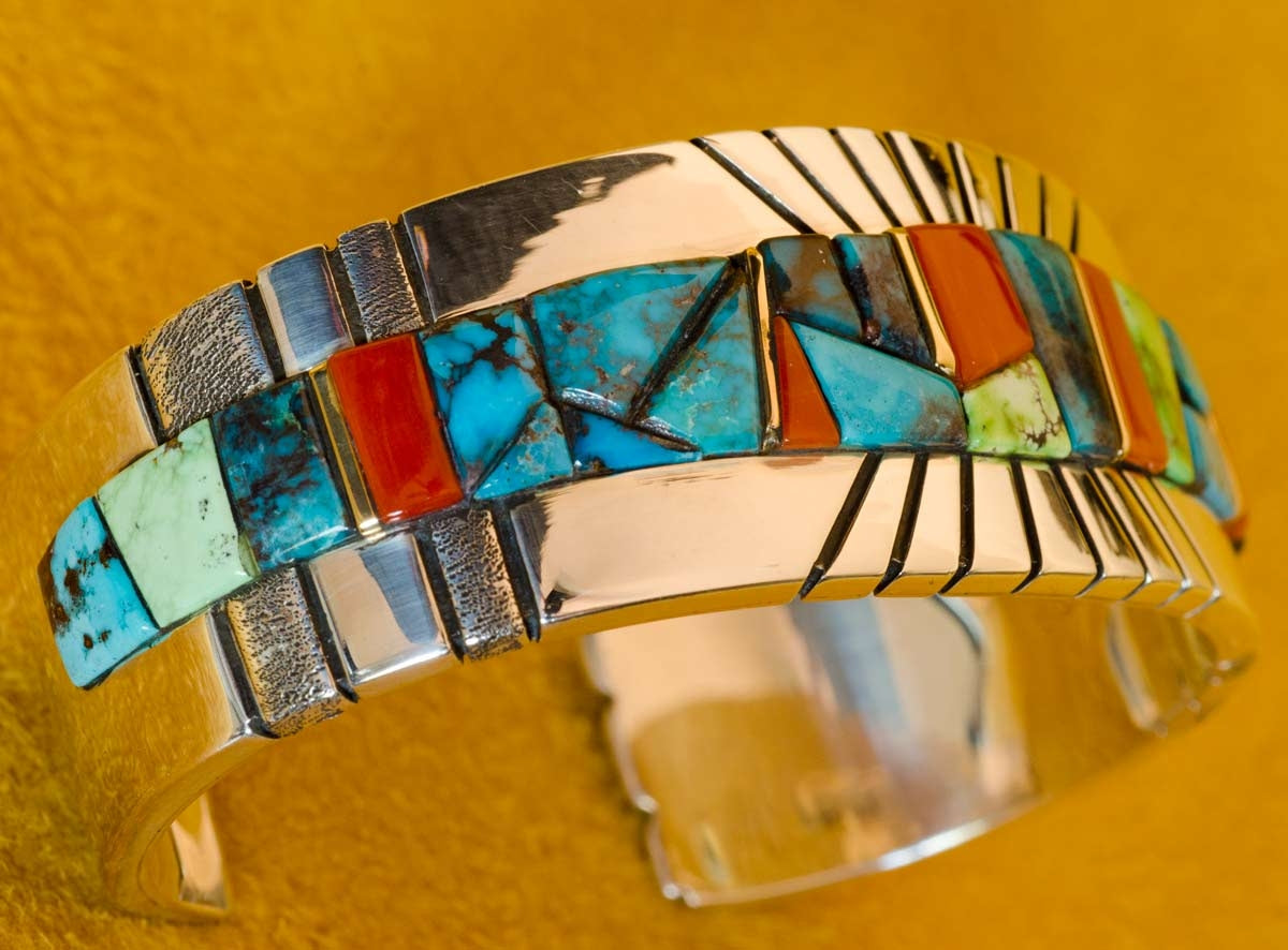 Wes Willie Silver Gold and Turquoise Bracelet