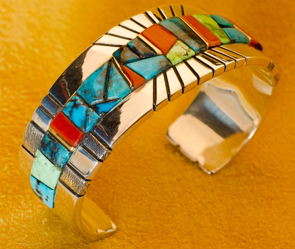 Wes Willie Silver Gold and Turquoise Bracelet