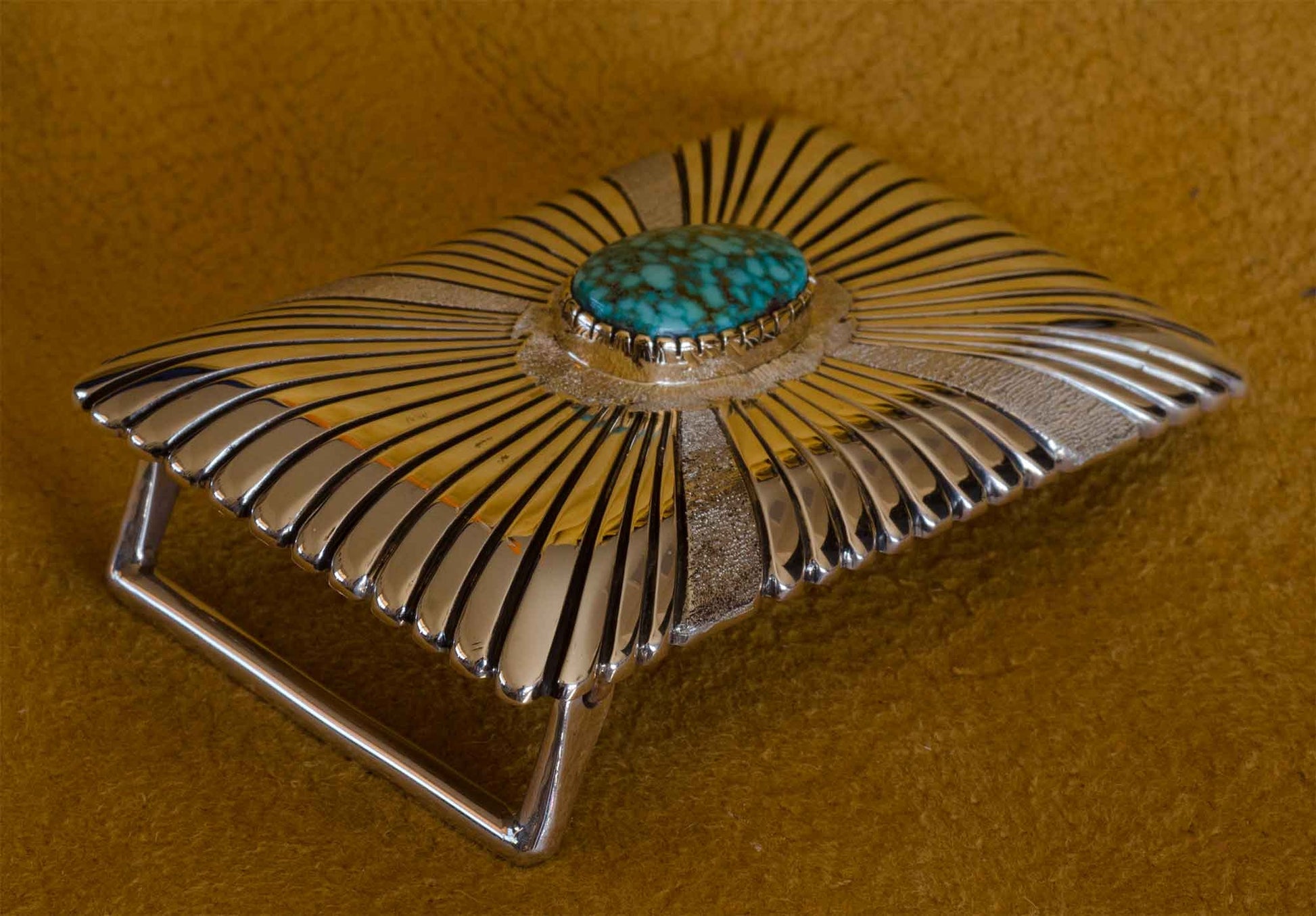 Lone Mountain Turquoise Belt Buckle by Leo Yazzie