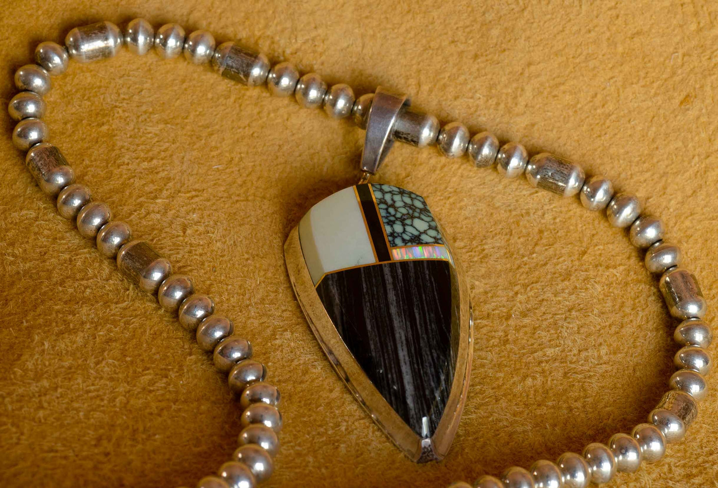 Duane Maktima - New Lander Pendant on Yazzie Silver Beads