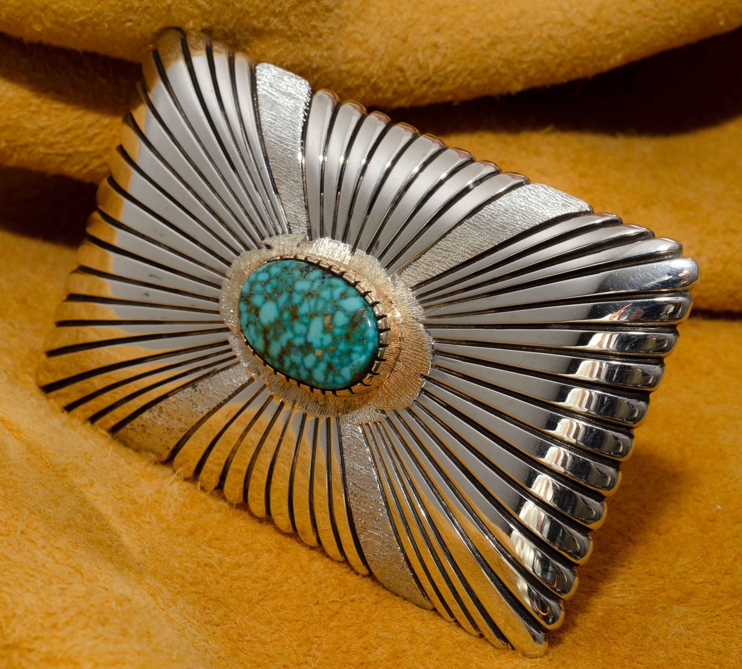 Lone Mountain Turquoise Belt Buckle by Leo Yazzie