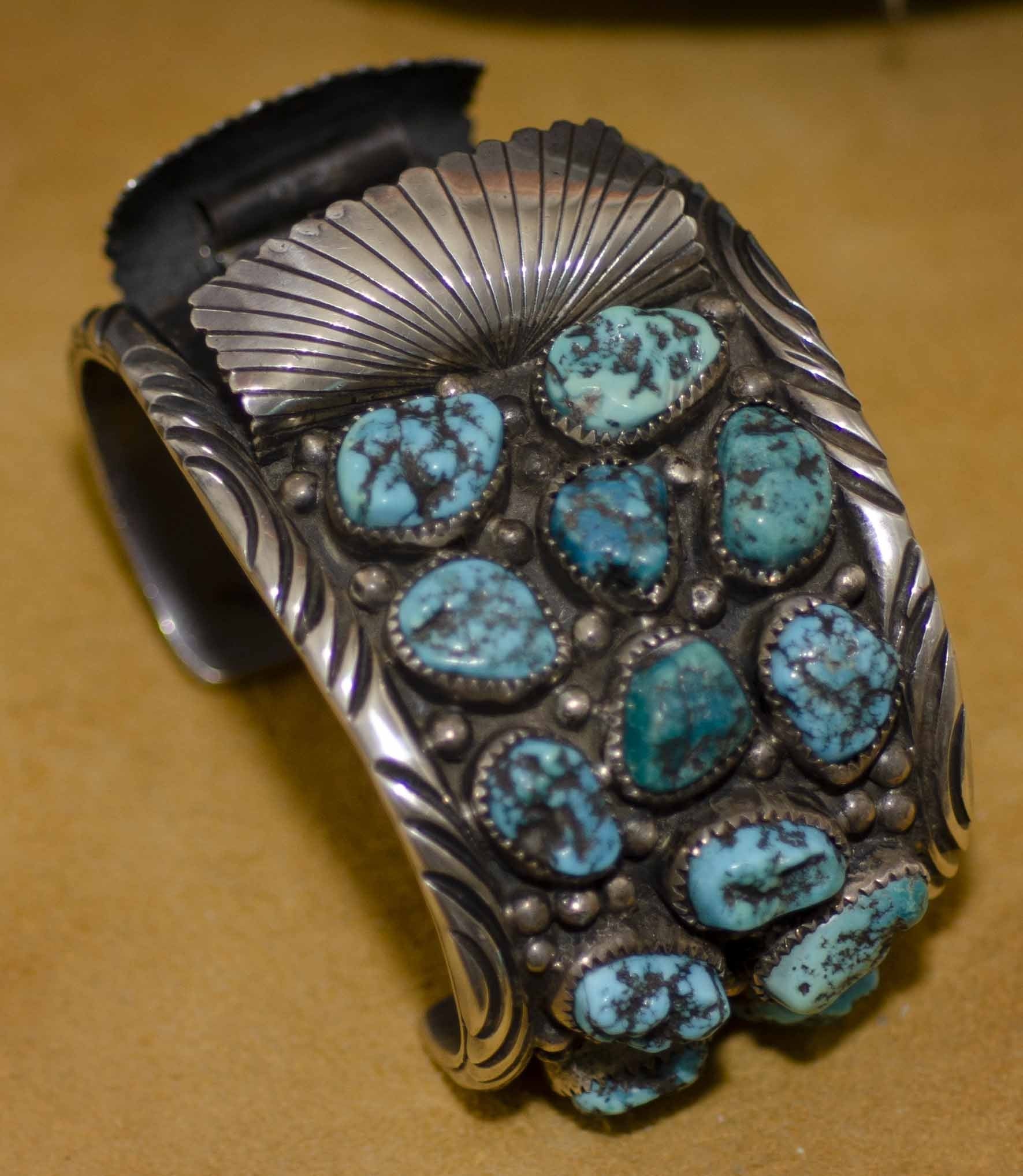 Sterling silver and outlets turquoise watch cuffs signed by Navajo artist Herbert Ping