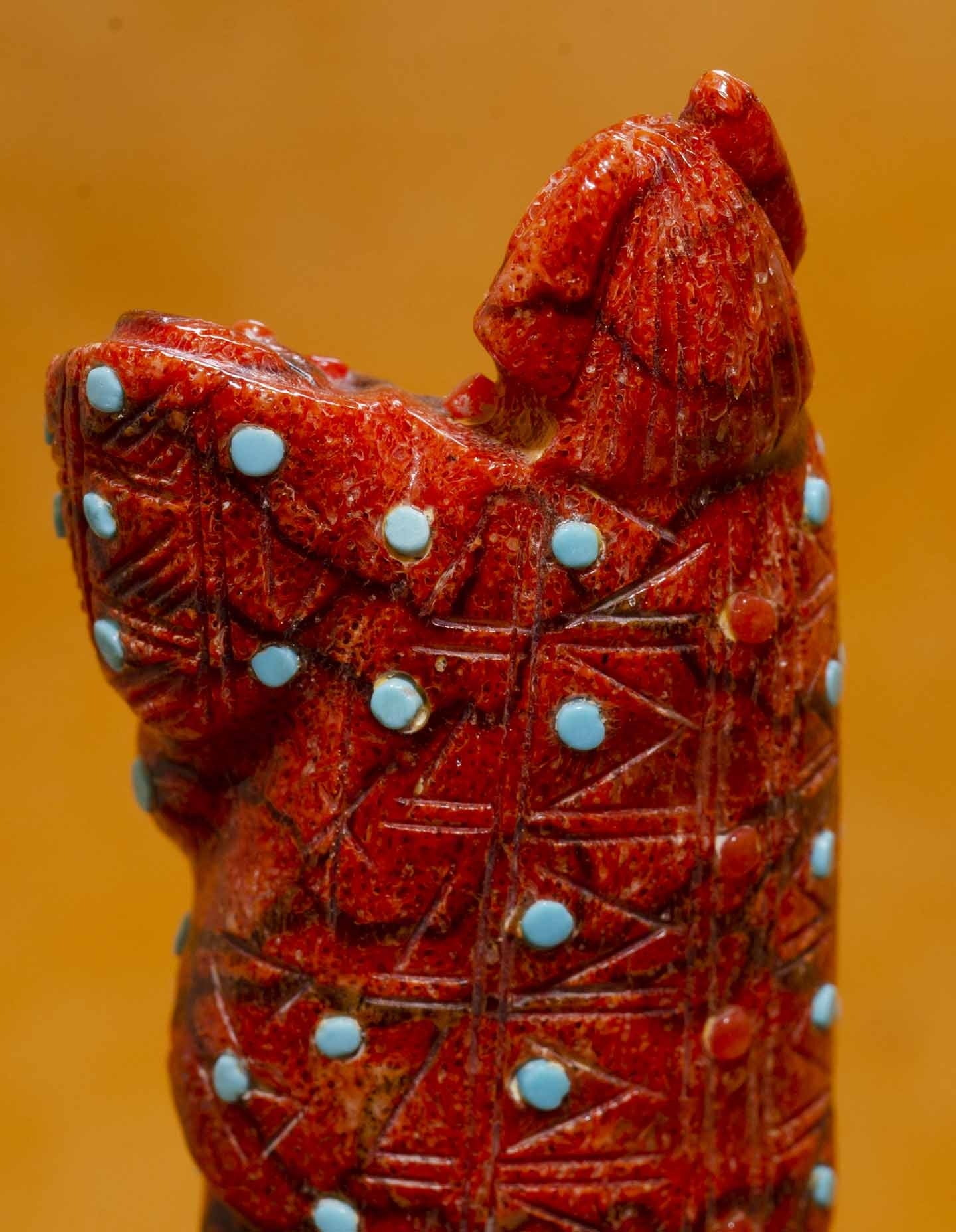 Coral Zuni Corn Maiden Carving